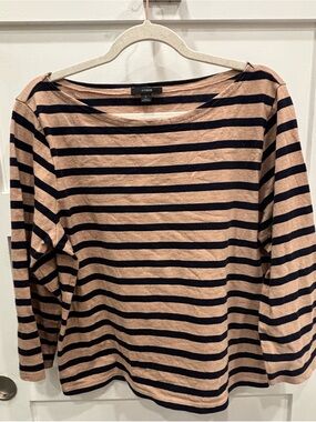 J. Crew Striped Long-Sleeve Boatneck Top in Tan and Navy
